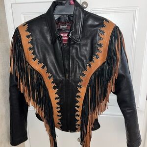 3M Thinsulate Black and Brown Leather Fringe Jacket